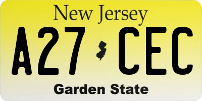 NJ license plate A27CEC