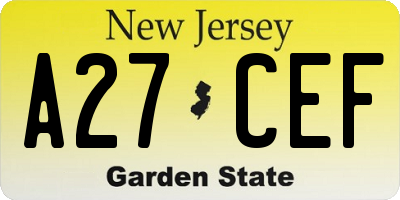 NJ license plate A27CEF
