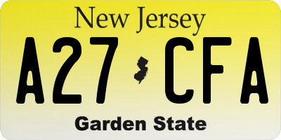 NJ license plate A27CFA