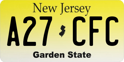 NJ license plate A27CFC