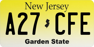 NJ license plate A27CFE