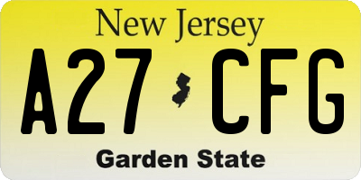 NJ license plate A27CFG