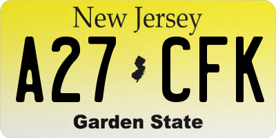 NJ license plate A27CFK