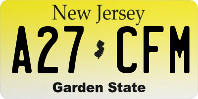 NJ license plate A27CFM