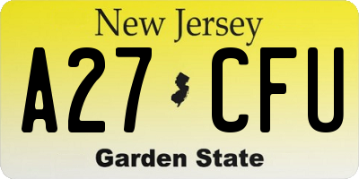 NJ license plate A27CFU