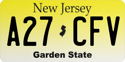 NJ license plate A27CFV