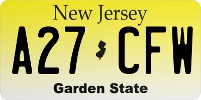 NJ license plate A27CFW