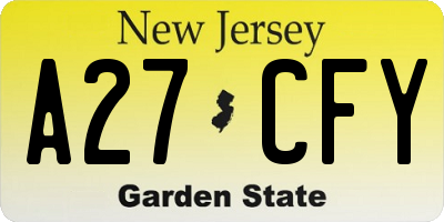 NJ license plate A27CFY