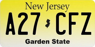 NJ license plate A27CFZ