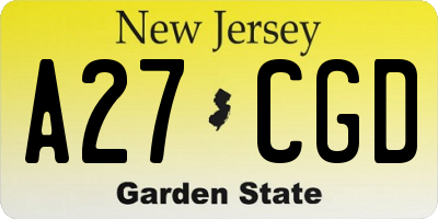 NJ license plate A27CGD
