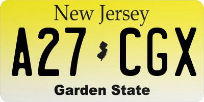 NJ license plate A27CGX