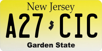 NJ license plate A27CIC