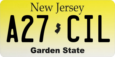NJ license plate A27CIL