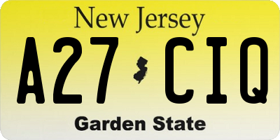 NJ license plate A27CIQ