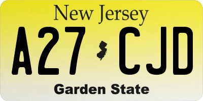 NJ license plate A27CJD