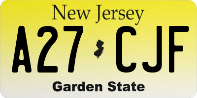 NJ license plate A27CJF