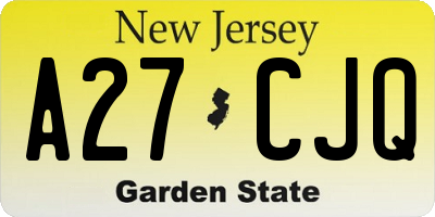 NJ license plate A27CJQ