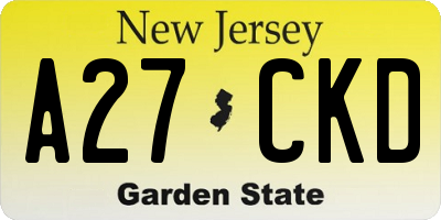 NJ license plate A27CKD