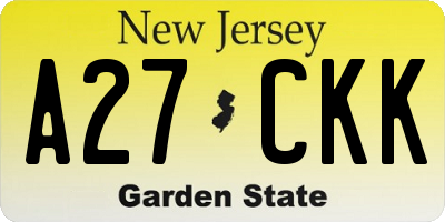NJ license plate A27CKK