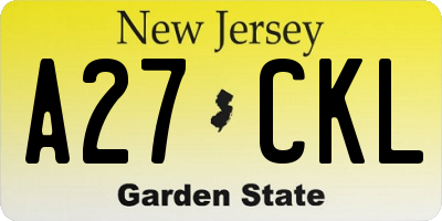NJ license plate A27CKL