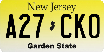 NJ license plate A27CKO