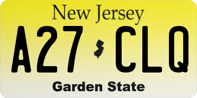 NJ license plate A27CLQ