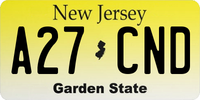 NJ license plate A27CND
