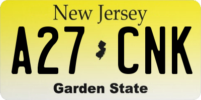 NJ license plate A27CNK