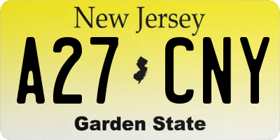 NJ license plate A27CNY
