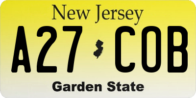 NJ license plate A27COB