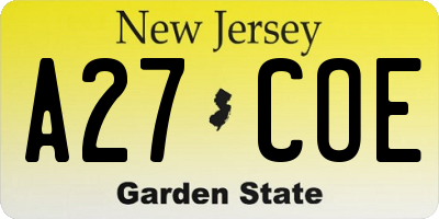 NJ license plate A27COE