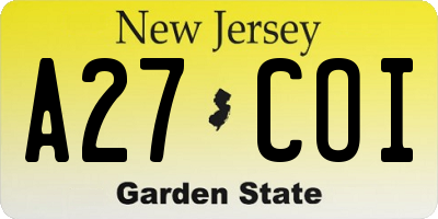 NJ license plate A27COI