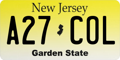 NJ license plate A27COL