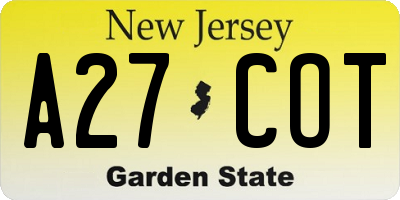 NJ license plate A27COT