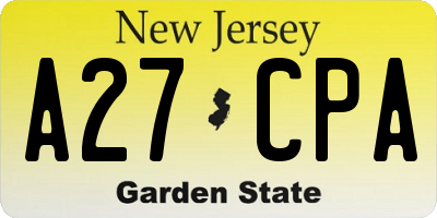 NJ license plate A27CPA