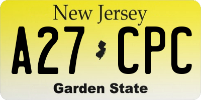 NJ license plate A27CPC