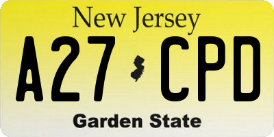 NJ license plate A27CPD