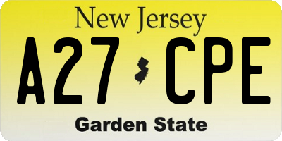 NJ license plate A27CPE