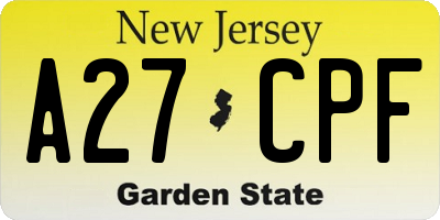 NJ license plate A27CPF