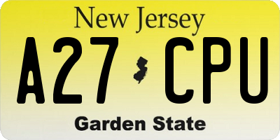 NJ license plate A27CPU
