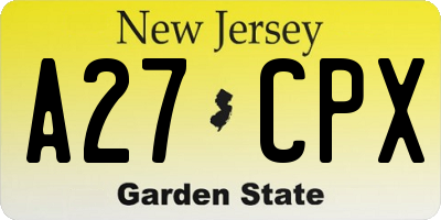 NJ license plate A27CPX