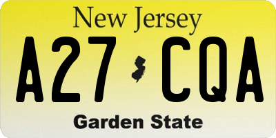 NJ license plate A27CQA