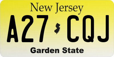 NJ license plate A27CQJ