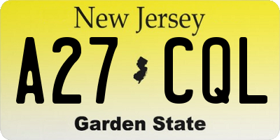 NJ license plate A27CQL