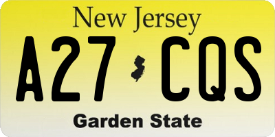 NJ license plate A27CQS