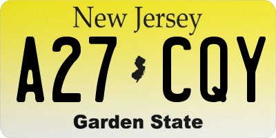 NJ license plate A27CQY