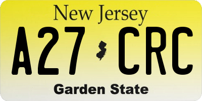NJ license plate A27CRC