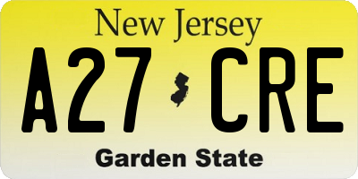 NJ license plate A27CRE