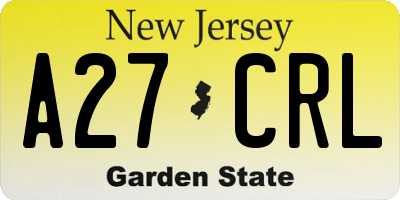 NJ license plate A27CRL