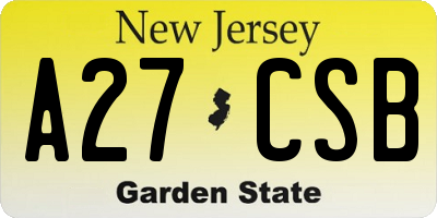 NJ license plate A27CSB